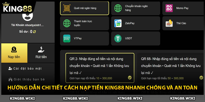 Hướng dẫn chi tiết cách nạp tiền King88 nhanh chóng và an toàn